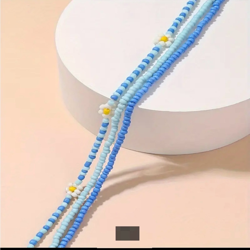 Blue and Light Blue Hand Beaded Layering Necklaces. All 3 included! - Picture 2 of 3